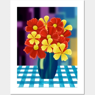 Vase of Red and Yellow Flowers Posters and Art